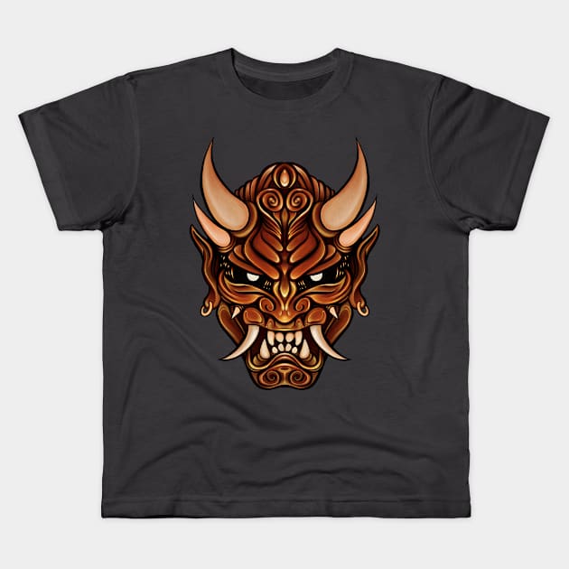 Rage of the Oni - Japanese Yokai Mask Kids T-Shirt by MonoMano